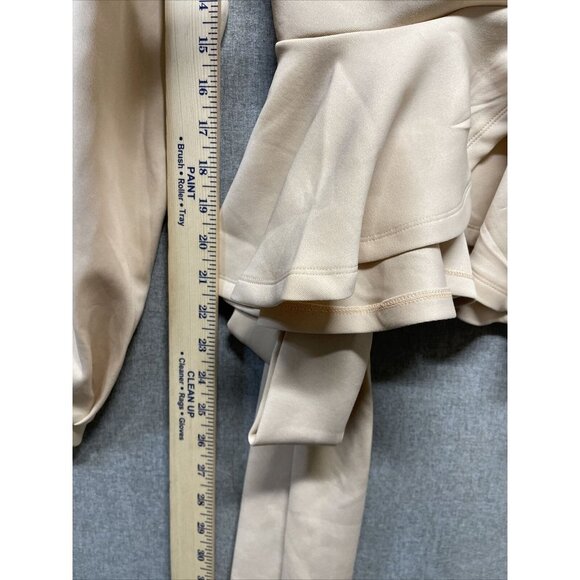 Shein Women's Long Sleeve Ruffle Blouse Off Shoulder Sz. Sm Tie Waist Wrap Beige - Picture 4 of 6